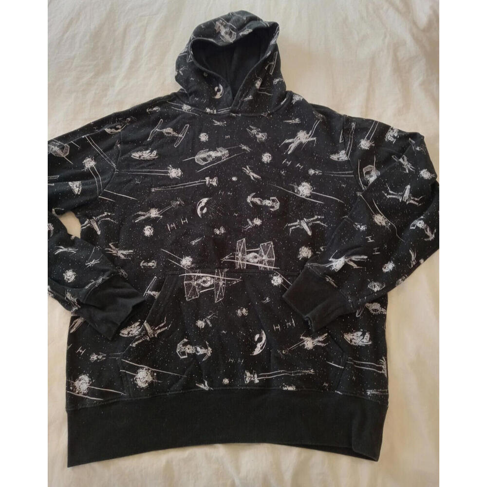 Star Wars Hoodie Men's Size Med All Over Print Black Tie Fighter X Wing Disney